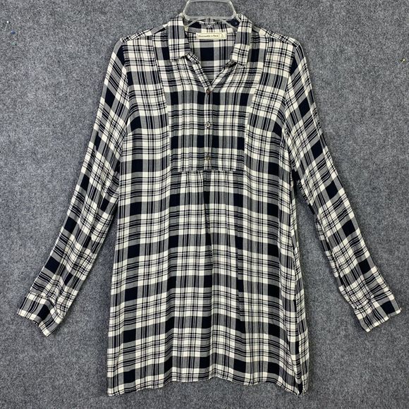 Abercrombie & Fitch B&W Plaid Tunic Women Small Roll Tab Sleeve Pockets - Picture 1 of 16